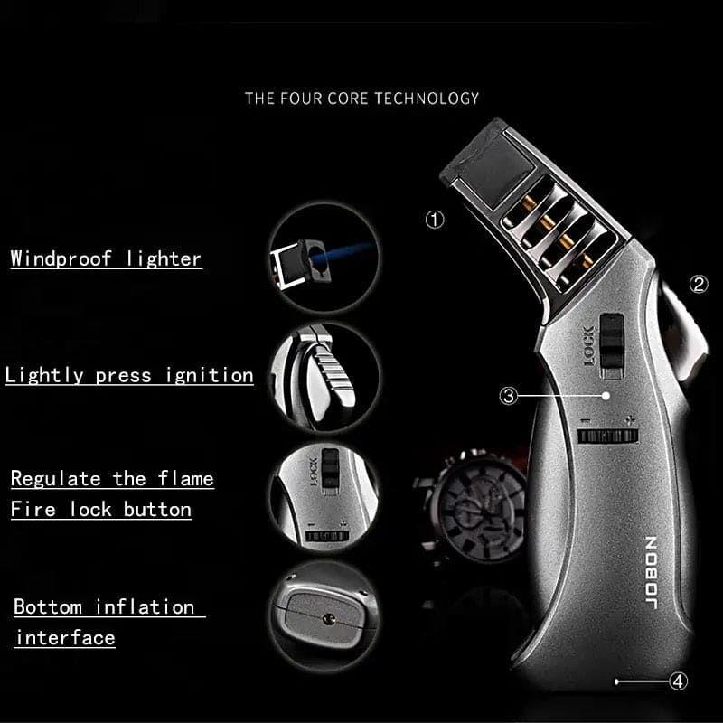 Jobon Turbo Flame Lighter, Creative Cigar Lighter With Fire Lock, Kitchen Flame Ignition Lighter, Refillable Jet Turbo Gas Lighter, Cigar Cigarettes Lighters, BBQ Candle Baking Inflatable Storm Flame Smoking Gadget Jobon Turbo Flame Lighter, Creative Cigar Lighter With Fire Lock, Kitchen Flame Ignition Lighter, Refillable Jet Turbo Gas Lighter, Cigar Cigarettes Lighters, BBQ Candle Baking Inflatable Storm Flame Smoking Gadget